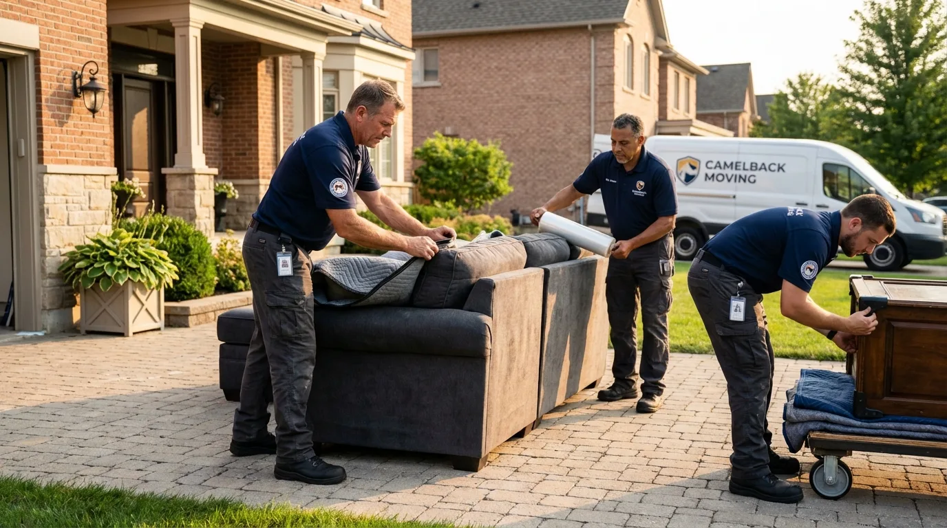 Large estate moving crew wrapping furniture in Welsh, LA